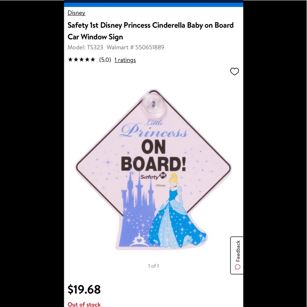 Baby on board Disney Princess Cinderella car sign